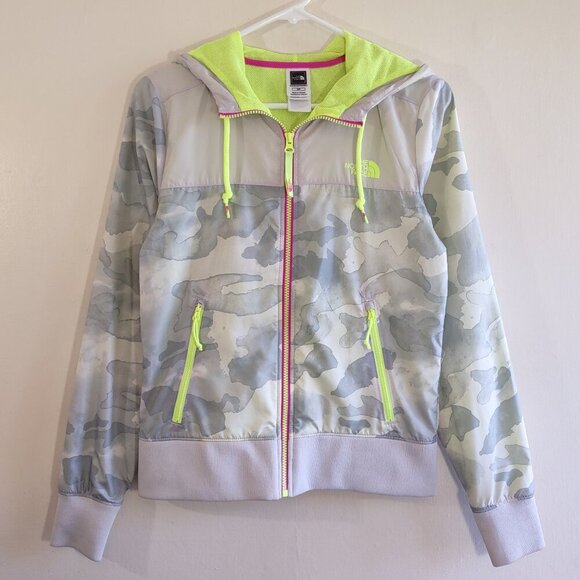 The North Face Camo Hooded Windbreaker Jacket Full Zip Pockets Womens Small - Picture 1 of 10